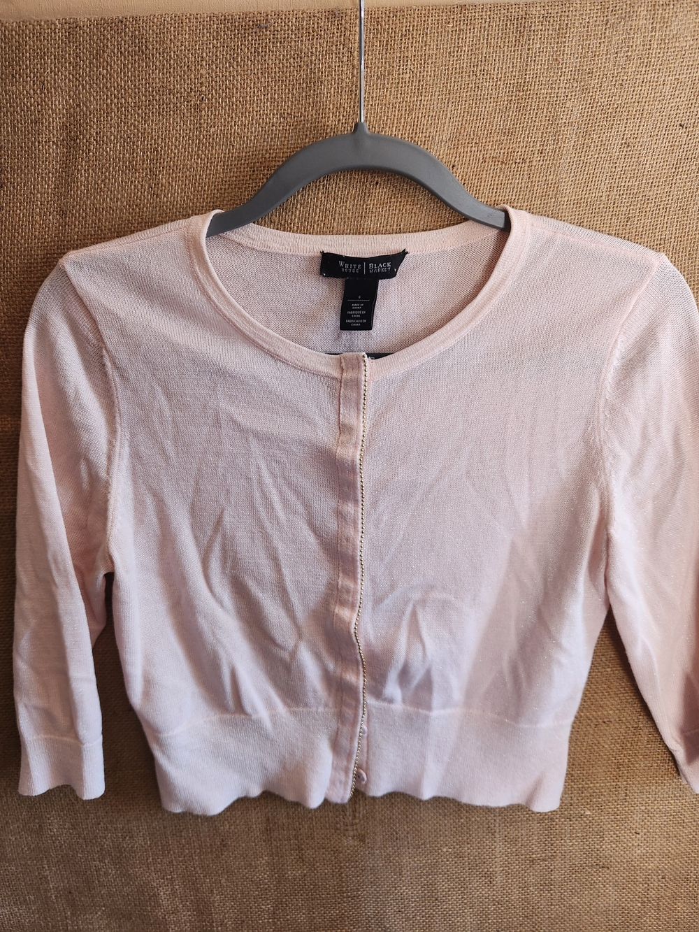 White House Black Market Light Pink Shimmery  Cropped Cardigan